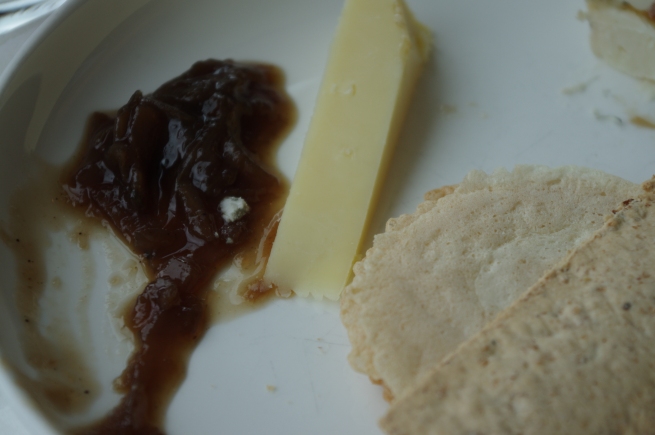Cheese, crackers and a zingy onion marmalade.